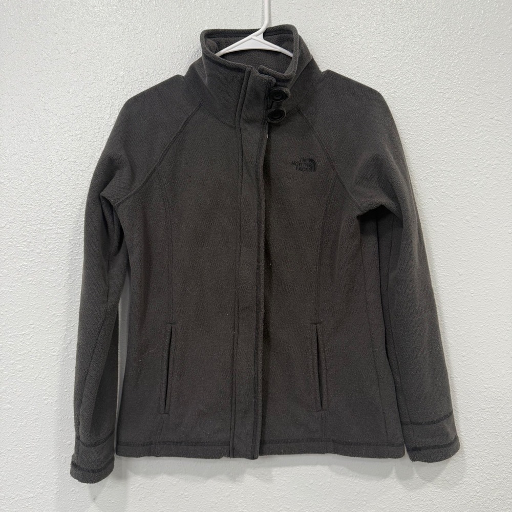 North Face Womens S Full Zip Fleece Jacket Charcoal Gray Textured Funnel Neck